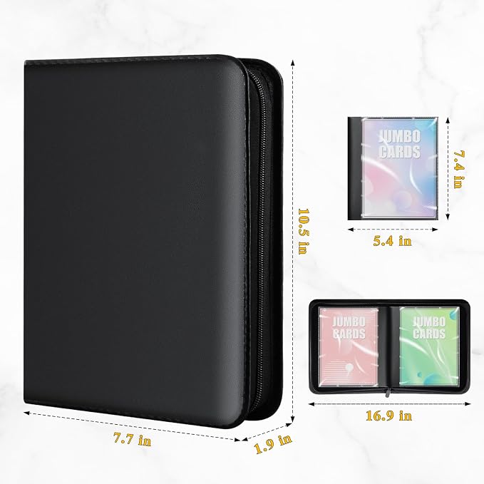 Jumbo Card Binder for PKM – WITHYU PU Leather Ringless Card Collection Binder with 60 Pockets, 5.4'' x 7.4''Card Holders Storage Album for Game Card (Black)