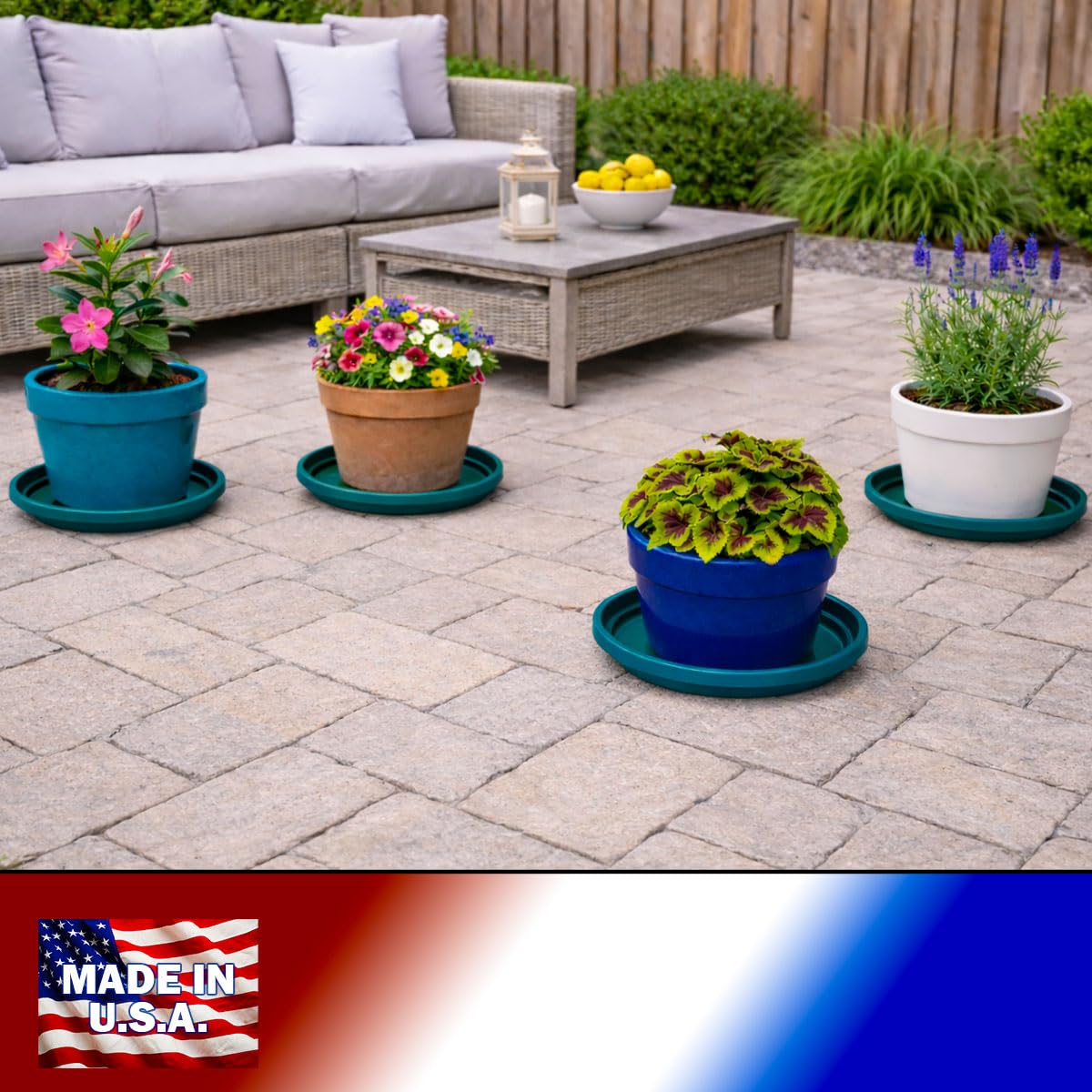 smart spring 10 Inch Plant Pot Tray USA Made – Durable Plastic Flower Pot Saucer – Plant Water Catcher for Indoor Outdoor Garden (6, Mineral Teal)