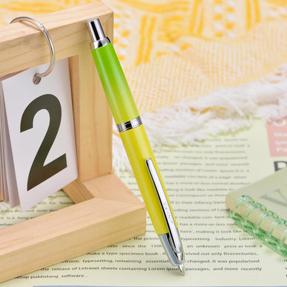 Jinhao 10 Press Fountain Pen with Box, Gradient Green Retractable Extra Fine Nib with Ink Converter Set (Silver Clip)