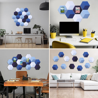 Tegeme Blue 16 Pcs 6.7 x 5.9 Inches Hexagon Felt Cork Board Tiles for Walls Back to School Self Adhesive DIY Hexagon Wall Panels Notice Bulletin Board for Office Home Stickers Photos Display