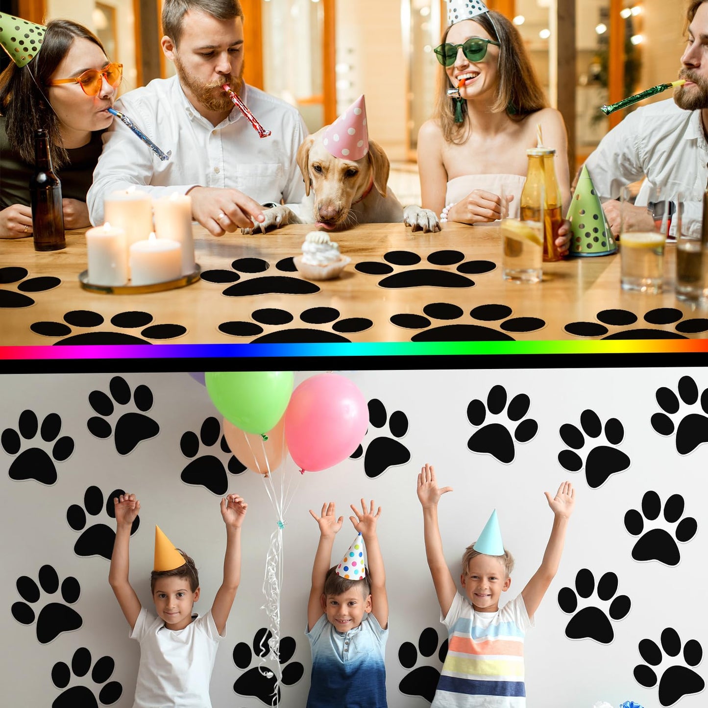 ReliThick 30 Pcs Paw Print Floor Decal 7.5" Large Pawprints Wall Cling Self Adhesive Footprint Floor Cling Window Stickers Wall Decal for Bedroom Living Room Decor(Black)
