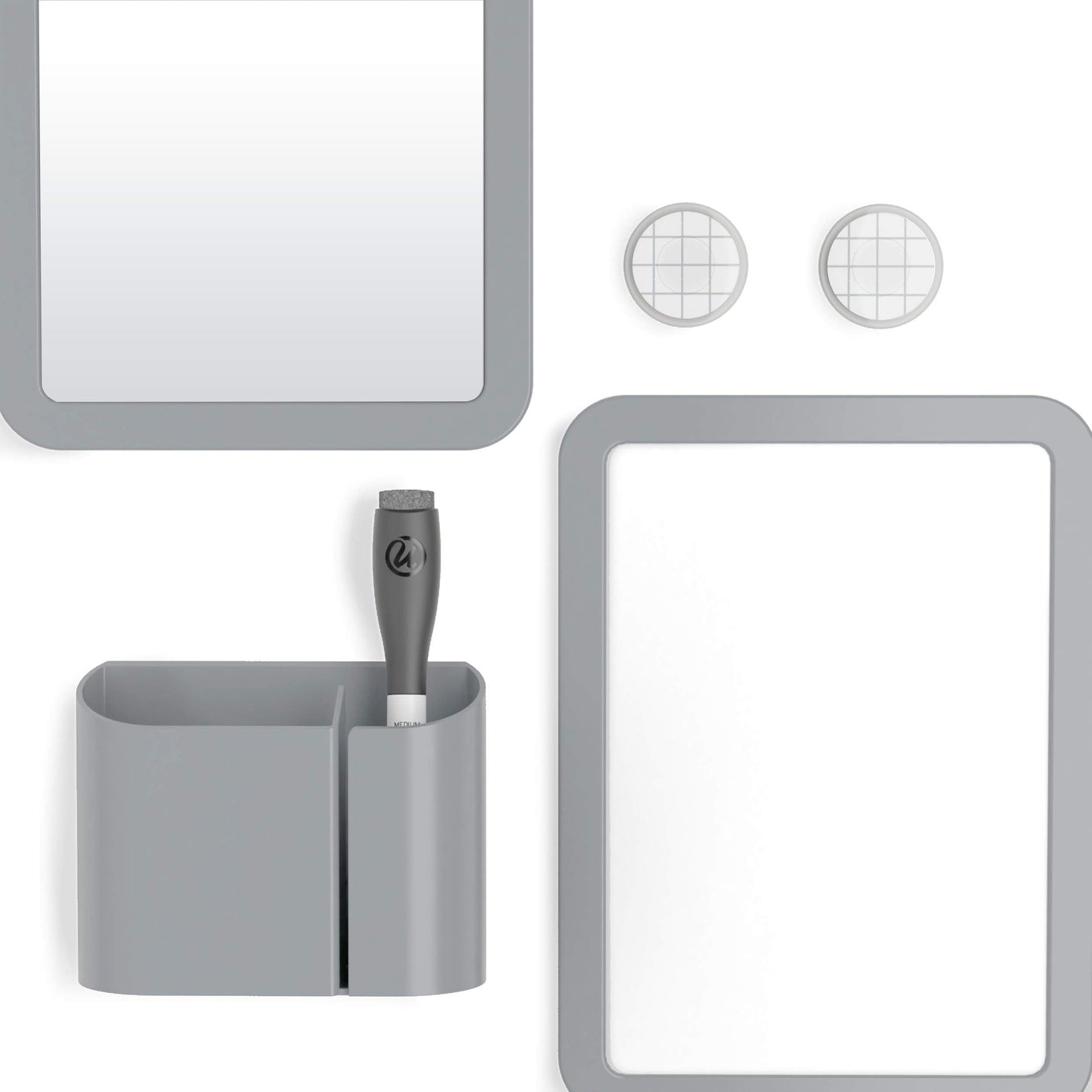 U Brands Locker Accessories Kit, Back to School Essentials, Grey, 6-Piece, Includes Whiteboard, Mirror and Organizing Supplies