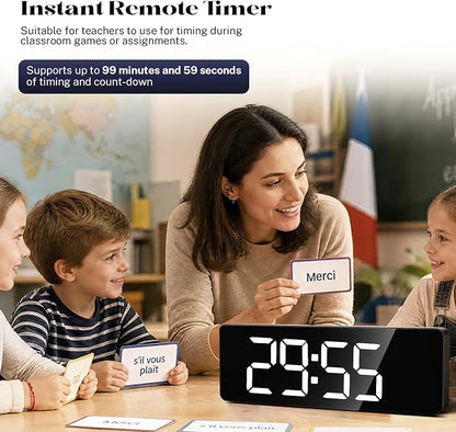Digital Wall Clocks for Classroom, 16" Large Display Digital Electric Clock with Remote Control, Date, Week, Alarm, Temperature, Night Light for Living Room, Bedroom, Gym, Office(Blue)