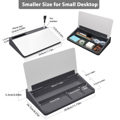 Varhomax Glass Desk Buddy Whiteboard with Storage, Small Dry Erase Desktop White Board Caddy to-do List Memo Notepad for Office, School and Home Office Supplies (Gray and White)