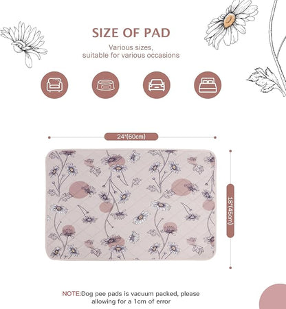 IEUUMLER Washable Pee Pads for Dogs, 2 Pack Non-Slip & Waterproof Pack Whelping Pad, Reusable Washable Puppy Potty Training Pad with Fast Absorbent for Playpen EU007 (Pink Daisy, 24"X18"-2pcs)