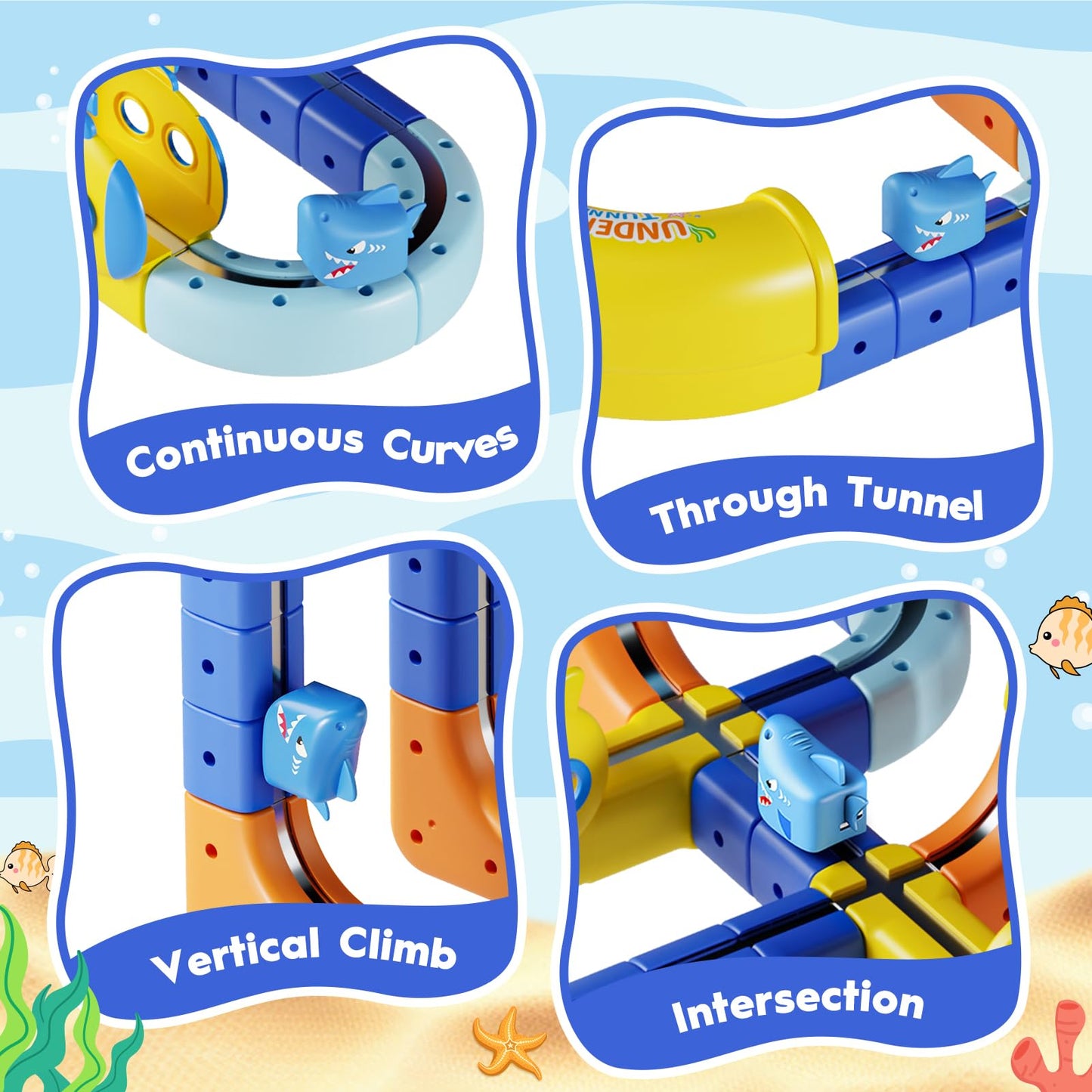 SnapGlowz 193PCS Magnetic Train Set: Shark Toys 3D Infinity Racer Electric Train Set for Kids Flexible Cube Rail Train Track with Anti-Gravity Train STEM Toys Gifts for 3 4 5 6 7 8 Year Old Boys Girls