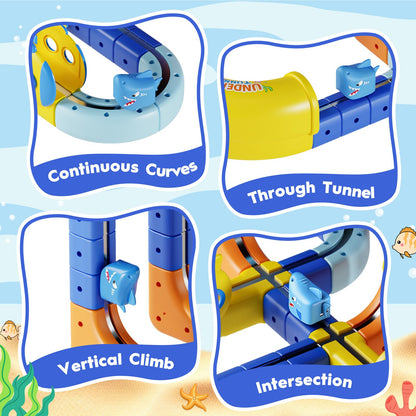 SnapGlowz 193PCS Magnetic Train Set: Shark Toys 3D Infinity Racer Electric Train Set for Kids Flexible Cube Rail Train Track with Anti-Gravity Train STEM Toys Gifts for 3 4 5 6 7 8 Year Old Boys Girls