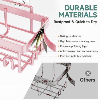 Veken Large Capacity Shower Caddy 6-Pack, No Drilling & Rustproof, Adhesive Shower Shelves with Soap Holder, Bathroom Organizers and Storage, Wall-Mounted Kitchen & Home Decor, Pink