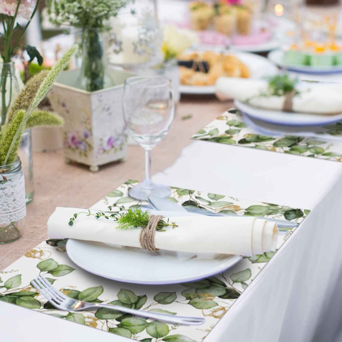 Sumind 50 Pcs Disposable Paper Placemat Greenery Eucalyptus Table Mat for Wedding Party 12 x 16" Summer Dinner Place Mat Rustic Farmhouse Dinnerware for Kitchen Baby Shower Birthday Tea Party