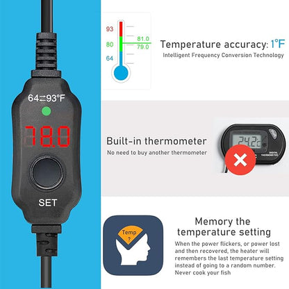 YukiHalu Super Mini Aquarium Heater, 10W 20W 30W Adjustable Fish Tank Heater with External Controller, Overheating Protection, Digital Display, Used for 0.5-3 Gallons(10 watts)
