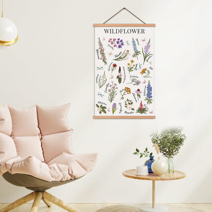 KAIRNE Wildflowers Posters,Plant Floral Reference Chart,Floral Wall Hanging Illustrative Reference,Botanical Wall Art Prints,Flower Chart Poster for Living Room Office Bedroom Decoration,11X17.7 inch