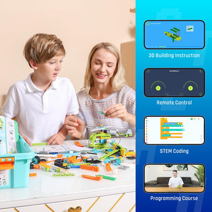 makerzoid Coding Robot Toy for Kids 6+, 100+ in 1 APP Control Robots Building Toys, Programmable Scratch Coding Kit with 23 Video Courses,Birthday Toy for Kids (370 Blocks)