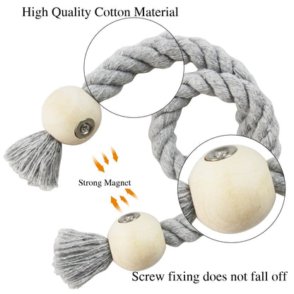 Porlau 4 Pack Grey Magnetic Curtain Tiebacks Cotton Hand Woven Tieback Holdback Decorative Tie Backs for Drapes with Wooden Buckle No Tools Required