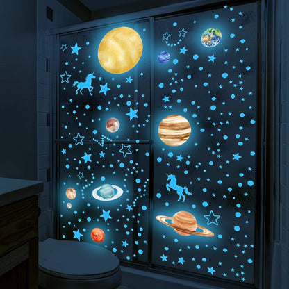 Glow in The Dark Stars and Planets Wall Decals Bright Solar System Wall StickersSpace Stickers for Kids Room Decor (Blue) Birthday Christmas Gift for Boys and Girls