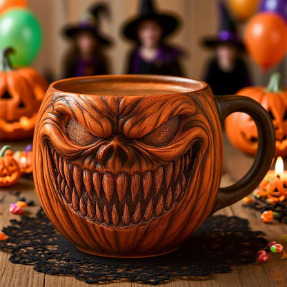 KBBYT 15 oz Halloween Pumpkin Mugs,Halloween Horror Pumpkin Cup Decorations Resin Cute Pumpkin Coffee Mug for Fall Adults Birthday Tabletop Gifts