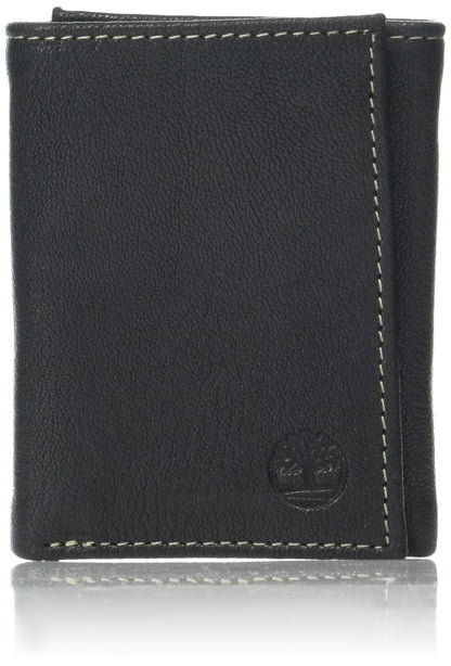 Timberland Men's Genuine Leather Rfid Blocking Trifold Wallet, Black, One Size