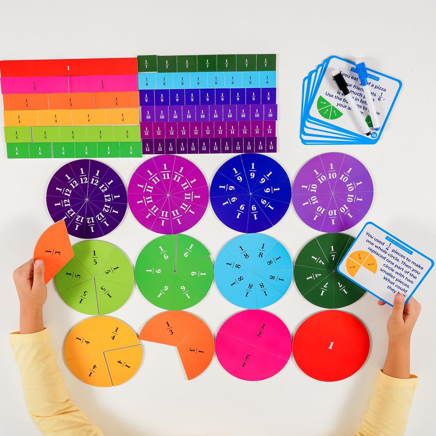 178 PCS Magnetic Fraction Circles & Fraction Tiles - Magnetic Fraction Strips & Bars Fraction Magnets Set Kit, Fraction Manipulatives Class Set, Fractions for Kids, Math Manipulatives - Simply Magic