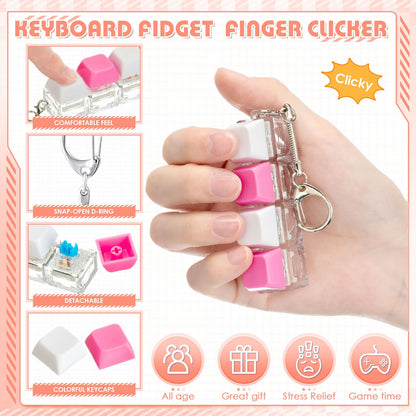 Halloscume 16 Pcs Keyboard Adult Fidget Clicker Toy 4-in-1 Keyboard Fidget Keychain Cube Mechanical Key Button Clicker Stress Relief Gift for Office School Home to Pass the Time(Alternating Colors)