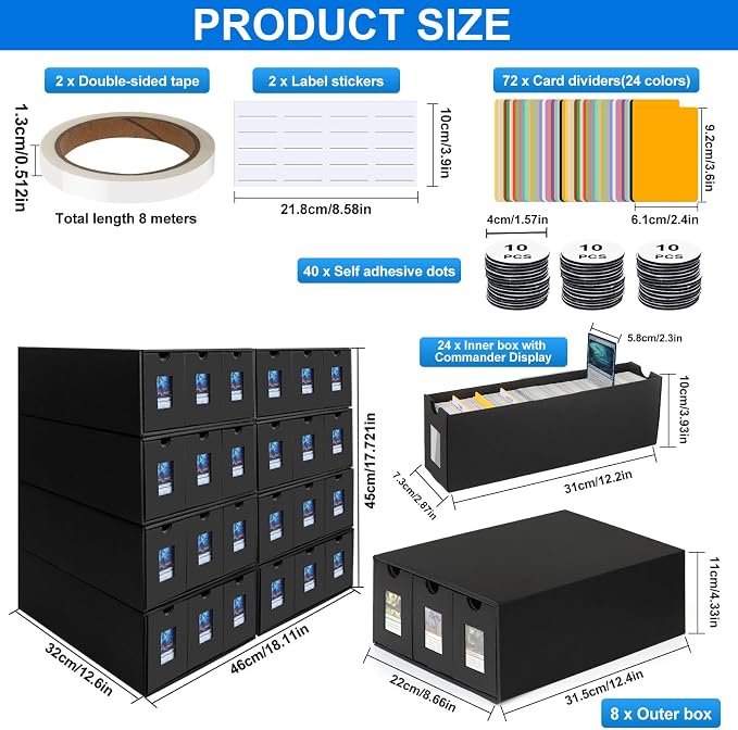 Trading Card Storage Box, 24000+ Cards Storage Box for Commander Display, Trading Cards Organizer with 72 Card Dividers, Labels & Tapes, Visible Card Deck Box for TCG MTG PTCG Sport Cards
