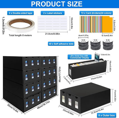 Trading Card Storage Box, 24000+ Cards Storage Box for Commander Display, Trading Cards Organizer with 72 Card Dividers, Labels & Tapes, Visible Card Deck Box for TCG MTG PTCG Sport Cards
