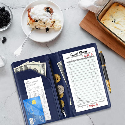 WAVEYU Cute Server Books for Waitress Waiter, Leather Guest Book Note Pad with Zipper, Money Organizer Wallet, Cash Check Bill Receipt Holder Presenter, 8x5 inch, Mandala