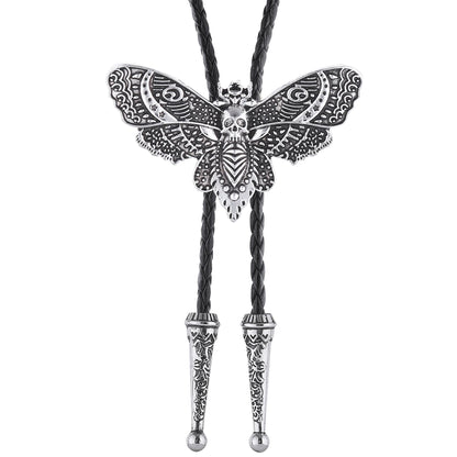 Western Bolo Tie for Men Women Death Head Moth Cowboy Bolo Tie Necktie Metal Insect Dead Gothic Punk Retro Jewelry(Silver)