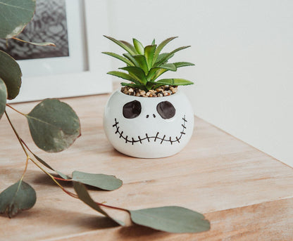 Disney The Nightmare Before Christmas Jack Skellington 3-Inch Ceramic Mini Planter with Artificial Succulent | Small Flower Pot, Faux Indoor Plants for Desk Shelf, Home Decor Trinket Tray