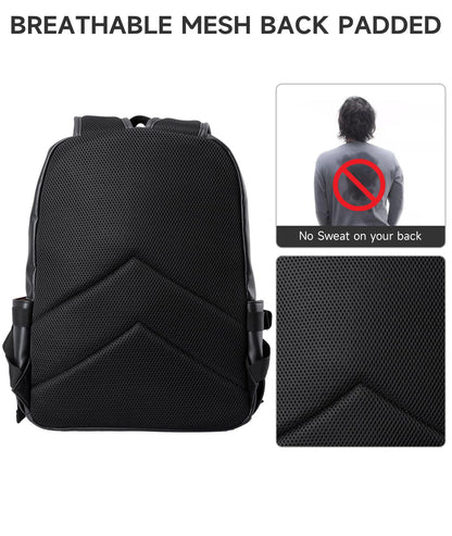 MOYYI Leather Backpack for Men Black Large Backpack Fit 15.6inch Laptop Rucksack Waterproof for business Commute Casual Daypack