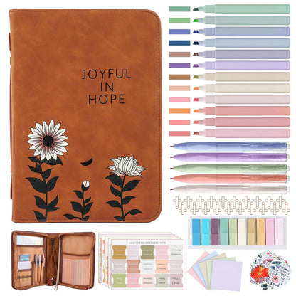 Leather Bible Cover Case with Durable Handle Quilted, Bible Journaling Kit, Bible Study Supplies & Christian Gift for Women and Teens