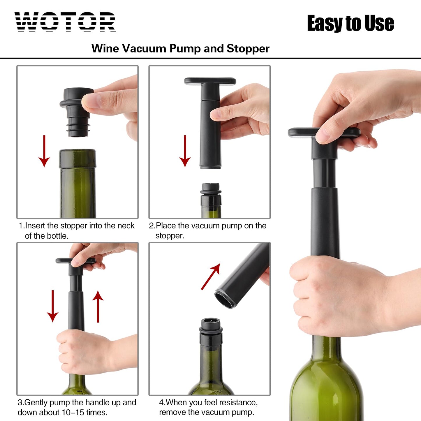 WOTOR Wine Saver Vacuum Pump with 20 Stoppers, Wine Stopper & Preserver, Reusable Bottle Sealer Keeps Fresh, Ideal Accessories Gift (Flat Handle)