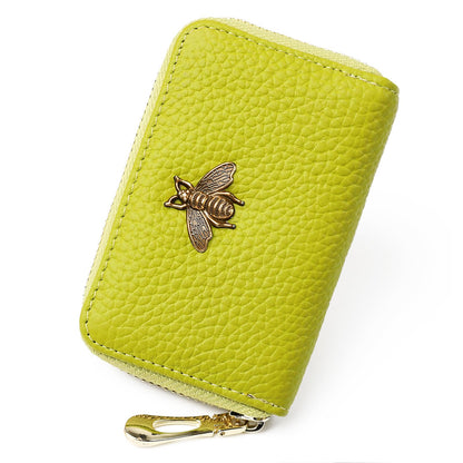 imeetu RFID Credit Card Holder, Small Leather Zipper Card Case Wallet for Women (Lite,Yellow Green)