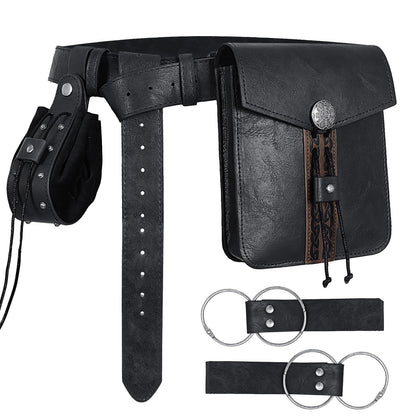 Treature Medieval Belt Pouches - Renaissance Belt Pouch Coin Purse Skirt Hike Set - Medieval Pirate Costume Halloween Cosplay for Ren Faire. (Black)