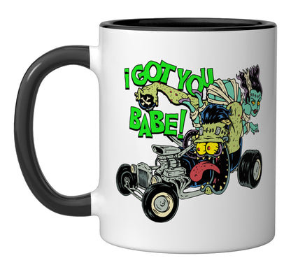 Hot Rod Gasser Frankenstein Monster Car Dragster Bride Mummy Ceramic Mug, Black/White