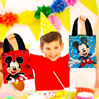 Mickey Mouse Party Favor Bags Set – 12 Pack of 8" Mickey Mouse Party Goodie Bags for Kids Bulk Reusable Mini Totes | Disney Birthday Party Supplies