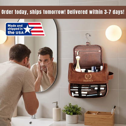 Personalized Toiletry Bag for Men, Engraved Name & Text, Father's Day Birthday Gifts for Men, Dad, Leather Men's Toiletry Bag for Traveling, Customized Birthday Gifts for Husband, Grandpa, Lover