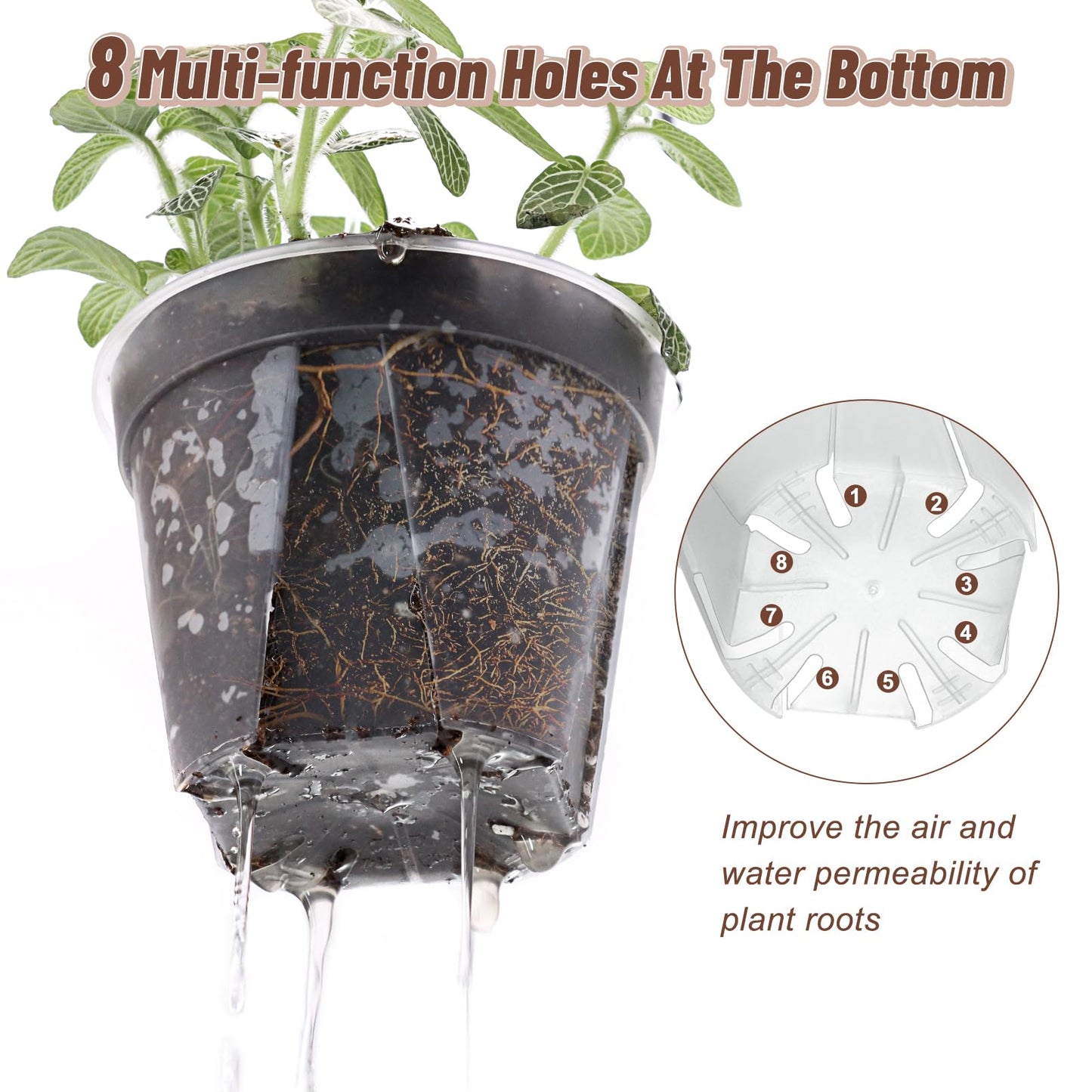 Clear Nursery Pots with Drainage, 10 Pack Transparent Plastic Orchid Planters, 6 Sizes Plant Pots 9.5/8.5/7/6/4.7/4 Inch with 10 Plant Labels for Seedlings, Succulents, Indoor/Outdoor Repotting