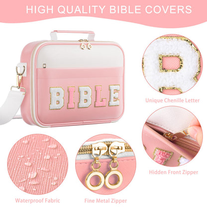 WOBAGMEN Bible Cover Case for Women,Large Leather Bible Book Covers with Bible Study Supplies, Bible Study Accessories Bible Journaling Kit,Pink Church Bag Christian Gifts for Women