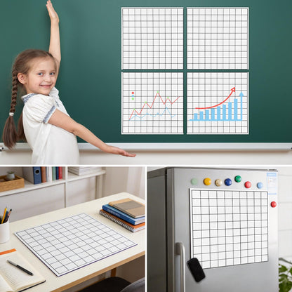 Magnetic Grid Whiteboard Set, 4-Pack 13" × 13" XY Coordinate Dry Erase Graph Board with 3 Magnetic Pens, Reusable Math Teaching Board for Classroom and Home Learning