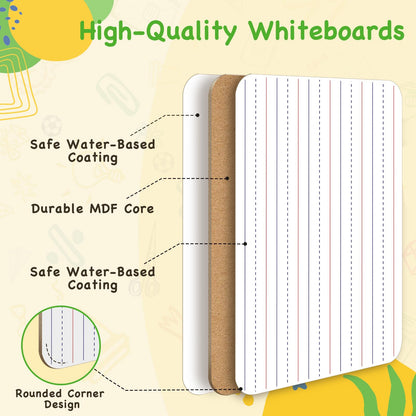 Ohuhu 25 Pack Lined/Plain Dry Erase Boards - 9"x12" Double-Sided White Board Class Set - Includes 25 Mini Whiteboards 25 Black Markers and 25 Erasers for Classroom School Office Students Teachers