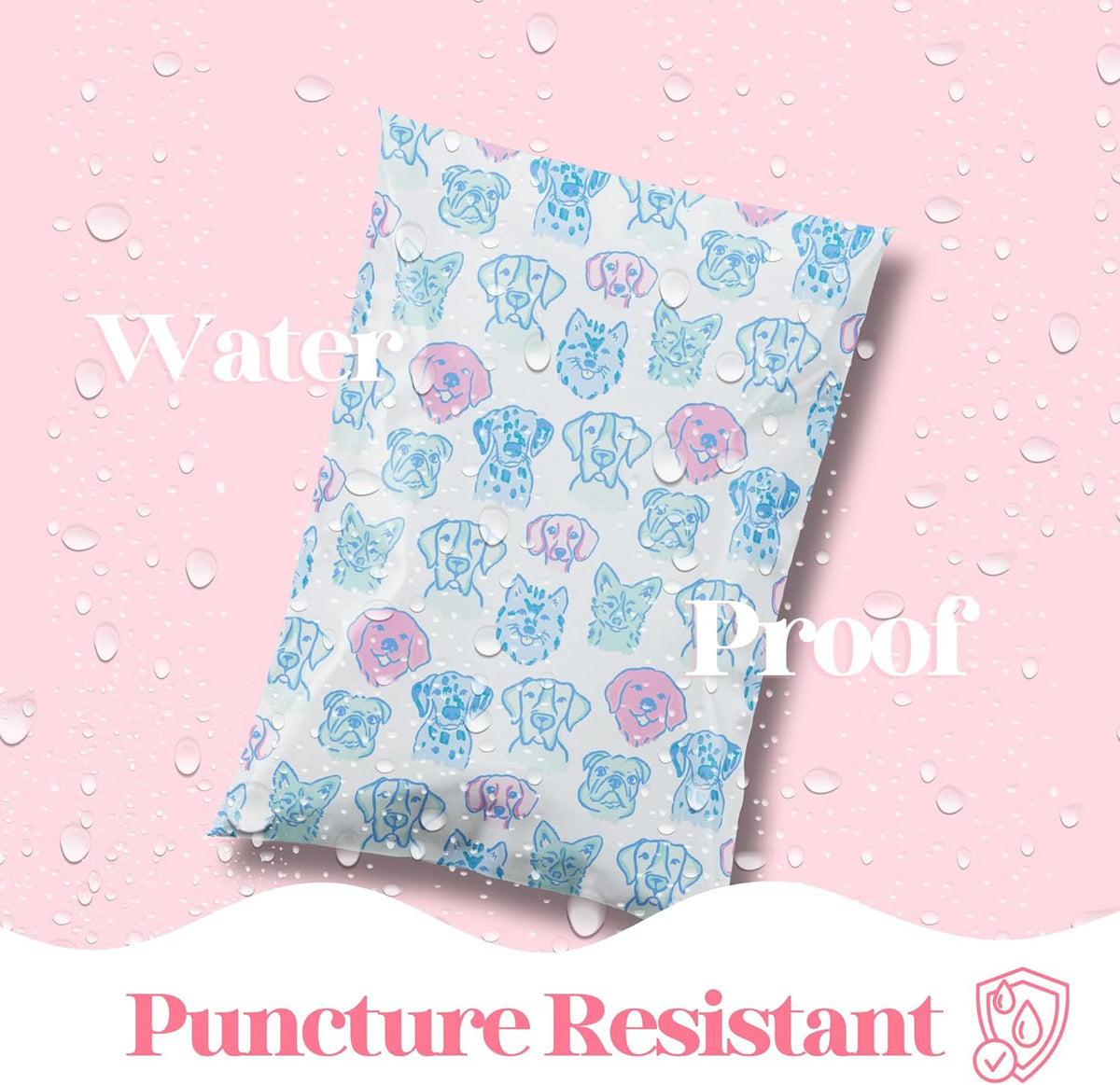 6x9 Designer Poly Mailer 100 Pack Heavy Duty Waterproof Self Seal Shipping Bags for Small Business Large Mailing Envelopes Bulk Tear Resistant Packaging Pretty Pups Puppy Dogs