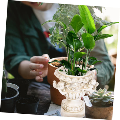 Yardenfun Outdoor Flowerpot European Style Beige Resin Crafts for Plants Decorative Outdoor Statue Pot Ideal for Yard and Garden Decor