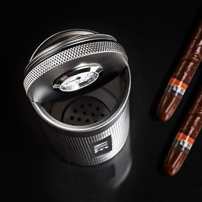 AILE Cigar Stainless Steel humidor Silver Travel Cigar case Tube for 3 to 4 Cigars, Portable Cigar case, Cigar Hygrometer, Great Gift for Men, Dad, Husband