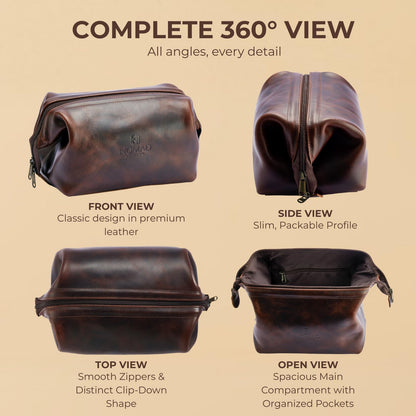 NomadCraftsCo. Premium Leather Travel Toiletry Bag for Men and Women, King-Size Dopp Kit with Waterproof Lining, Mens Toiletry Travel Bag