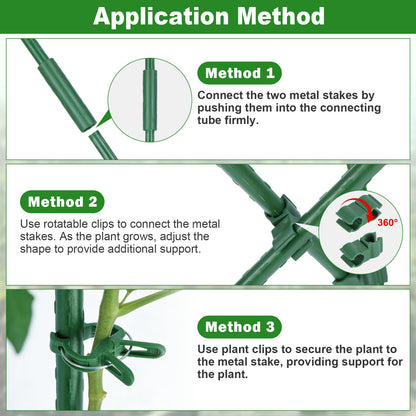 Tegarbed Garden Stakes 70 Pack, 16 Inch Plastic Coated Metal Tomato Stakes, DIY 4ft 5ft 6ft 7ft Plant Support Stakes with 40 Connectors 30 Rotatable Clips 30 Plant Clips for Indoor Outdoor Vegetables