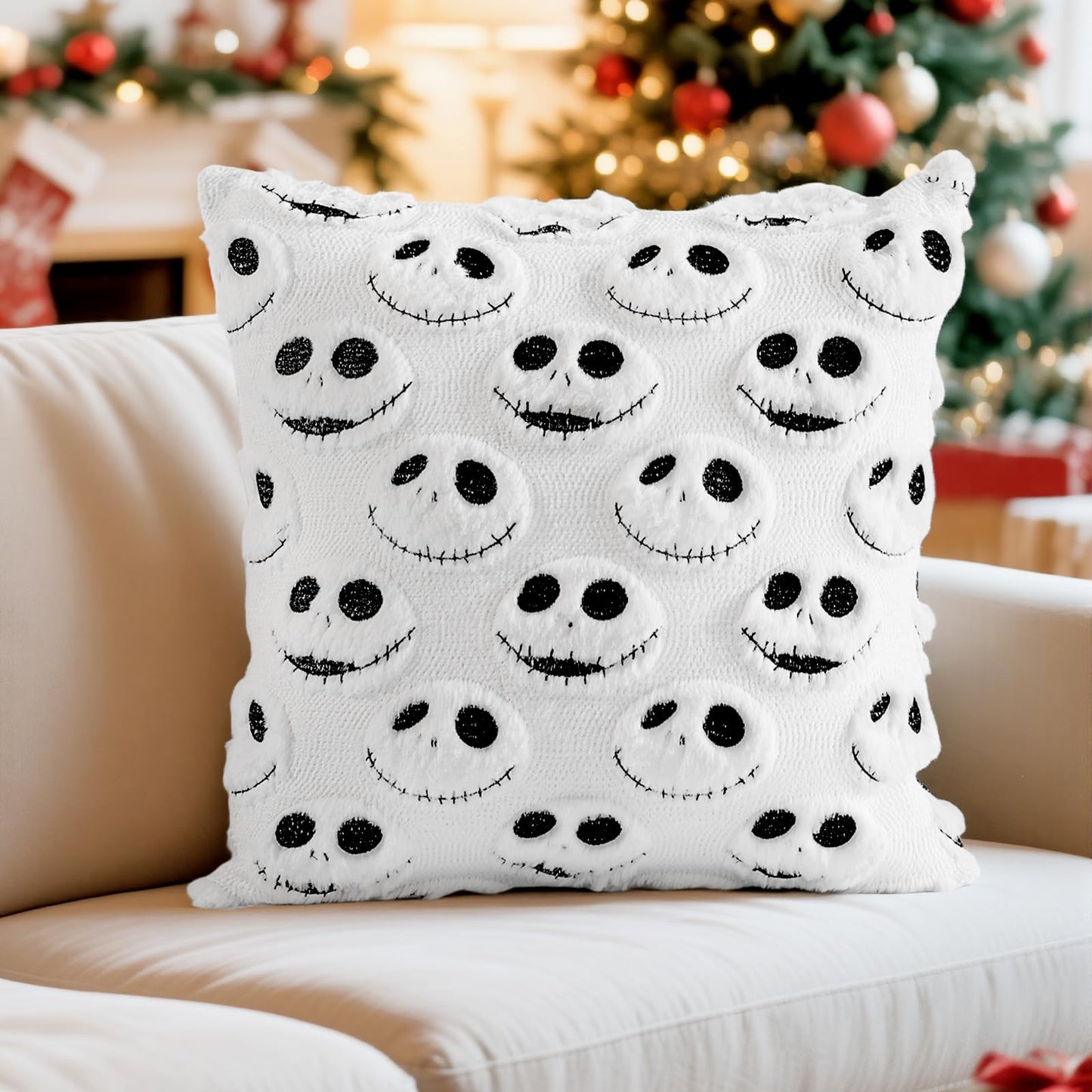 eowvsio 2PCS Christmas Pillow Covers 18x18 inch,Nightmare Be Christmas Throw Pillow Cases,Xmas Tree Decor Soft Plush Faux Fur Wool Couch Cushion Case for Chair Sofa Bedroom Living Room