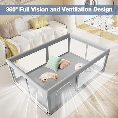 65×50 Inches Baby Playpen, Playpen for Babies and Toddlers, Baby Play Yards Indoor & Outdoor, Sturdy Safety Play Pen with Soft Breathable Mesh, Toddlers Activity Center with Anti-Slip Base