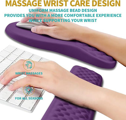 Hokafenle 2 in 1 Ergonomic Mouse Pad Wrist Support & Wrist Rest for Computer Keyboard Set, with Relieve Carpal Tunnel Pain Massage Bulge and Full Memory Gel Design (2In1 Set, Dark Purple)