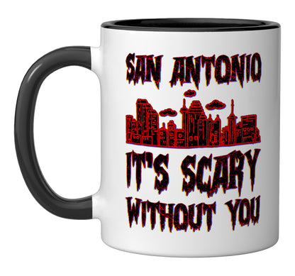 Homesick San Antonio America American Halloween Creepy Ceramic Mug, Black/White