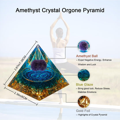 Orgone Pyramid, Orgonite Crystal Pyramid, Orgone Energy Generator for Reduce Stress Healing Meditation Attract Wealth and Lucky (Blue Glaze)