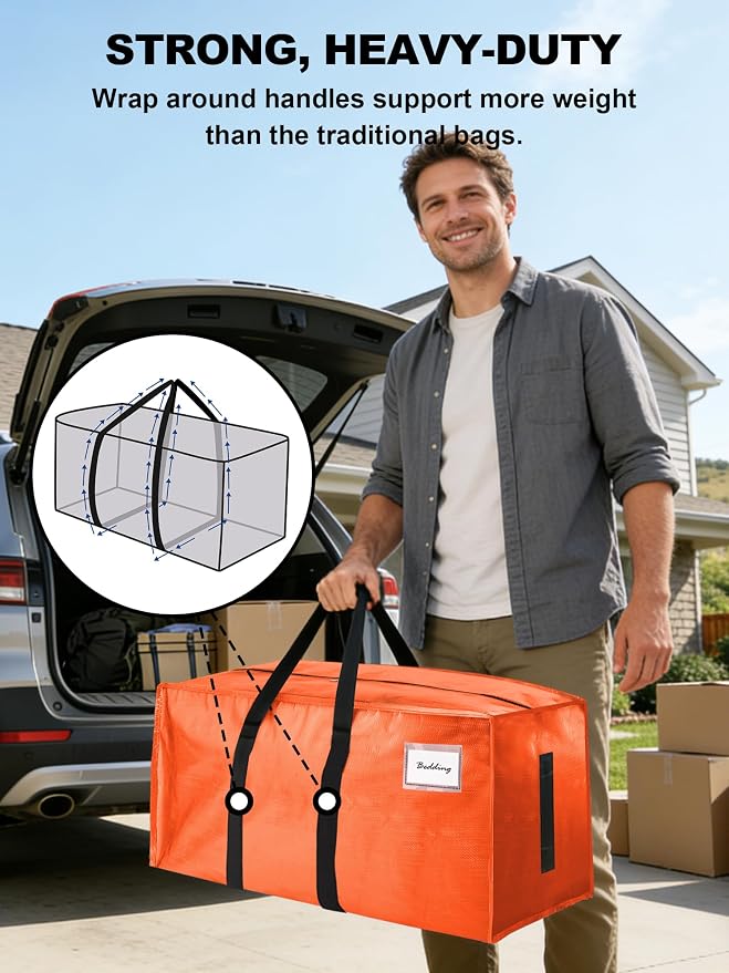 HOMESURE Supports 200lbs Heavy Duty Moving Bags - Strong Zipper & Wrap-Around Handles - Water-Resistant Storage Totes, Durable Alternative to Moving Boxes- 12 Pack -Multi-Color System for Easy Sorting
